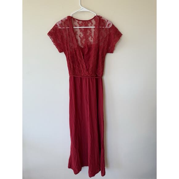 Vintage 1970’s Gilligan & O’Malley Red Lace Nightgown Maxi Dress Size Large - Picture 2 of 12